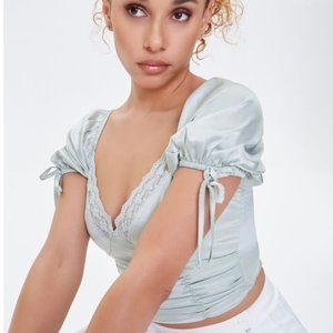 Satin Lace-Trim Crop Top